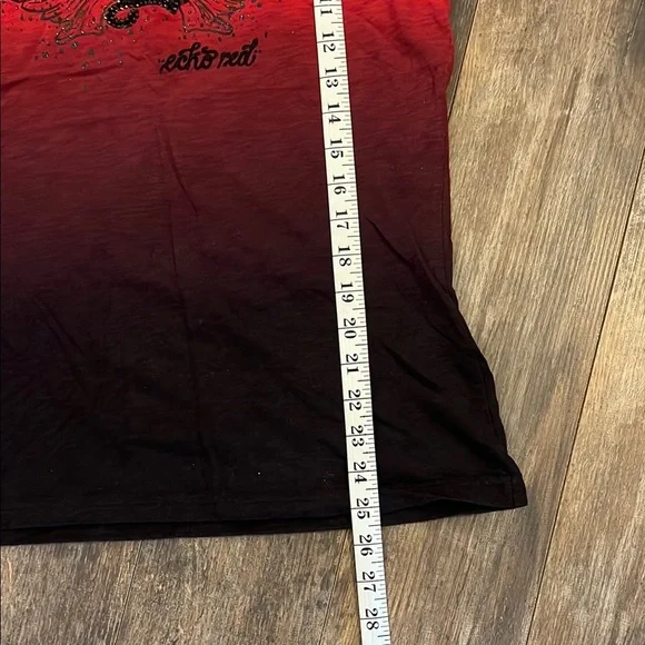 Red Black Short Sleeve T-Shirt Graphic Fitted Top - Picture 8 of 11